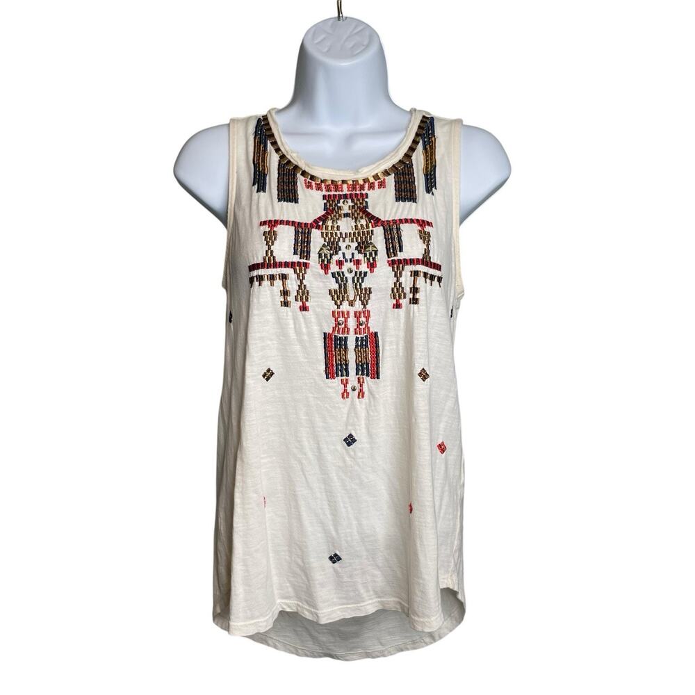 Lucky Brand Women's Embroidered Aztec Long Tank Top Size XS Flowy Festival Indie